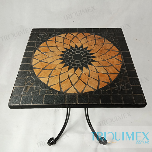 VU-055| Bàn mosaic vuông chân sắt mặt hoa nghệ thuật